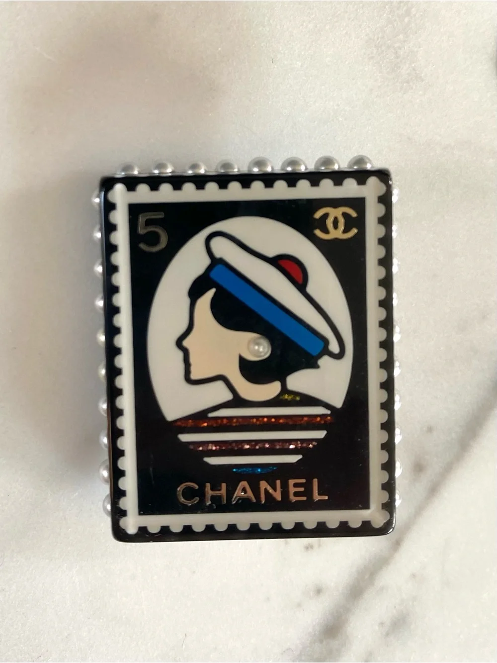CHANEL - Enamel Coco Chanel Portrait Stamp-Style Brooch 2019